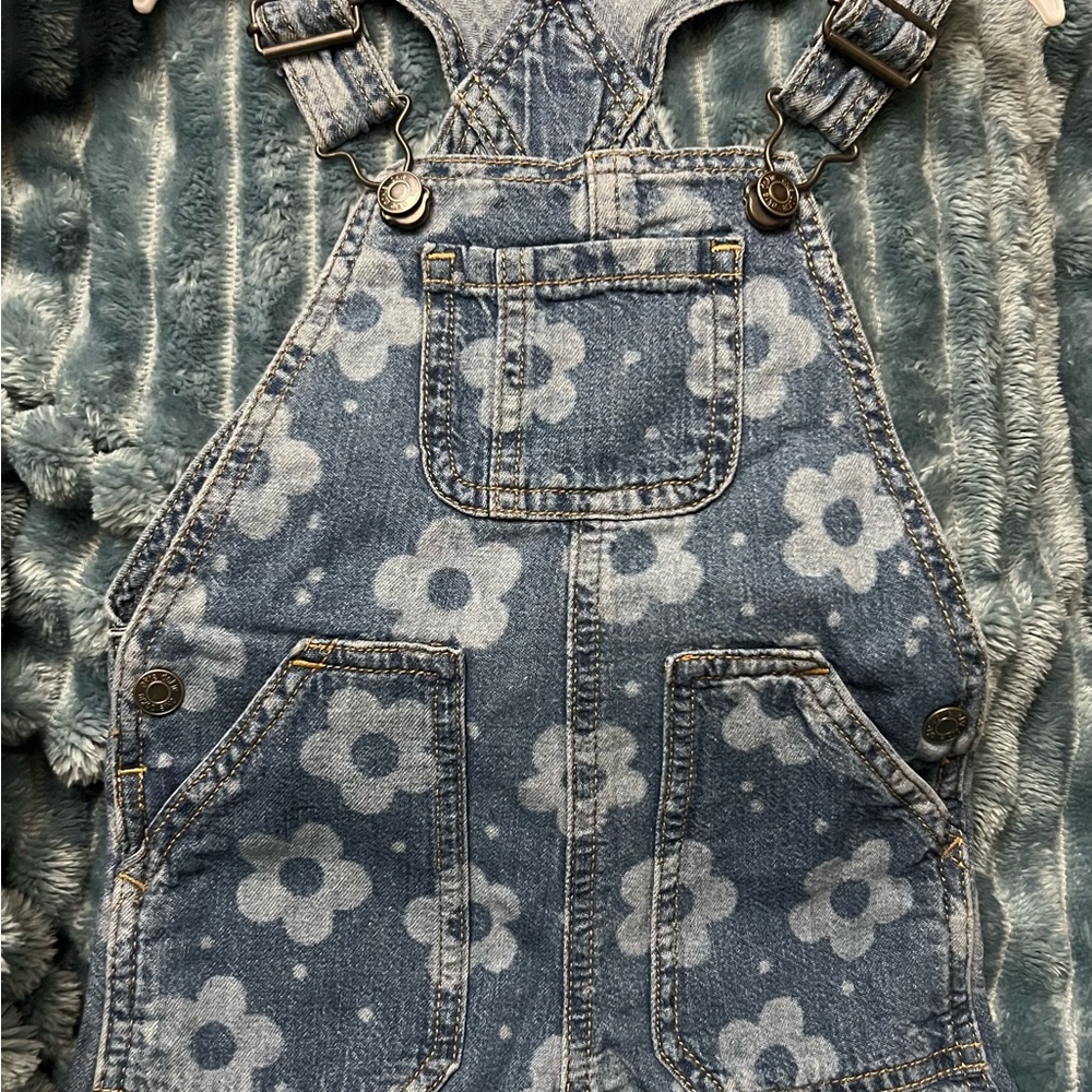 Okie Dokie Blue and White Floral Denim Overalls